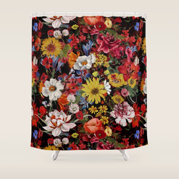 Multicolor Floral Night Garden Shower Curtain Gallery Image 1