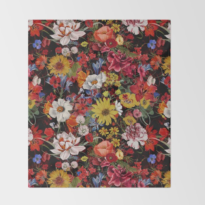 Multicolor Floral Night Garden Throw Blanket Gallery Image 2
