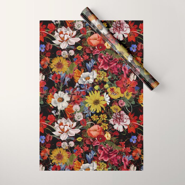 Multicolor Floral Night Garden Wrapping Paper Gallery Image 1