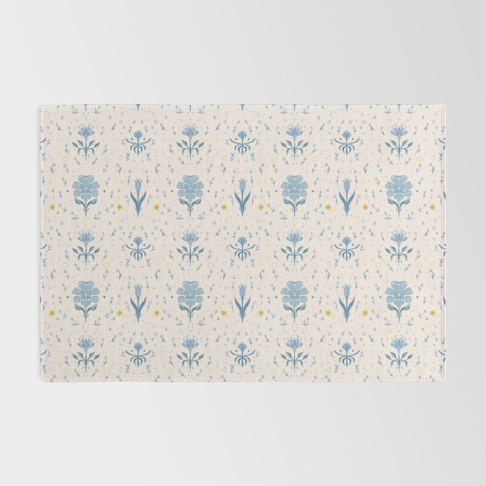 Vintage Floral Harmony Pattern  Charming Blue  Pink Blossom Design Rug Gallery Image 2