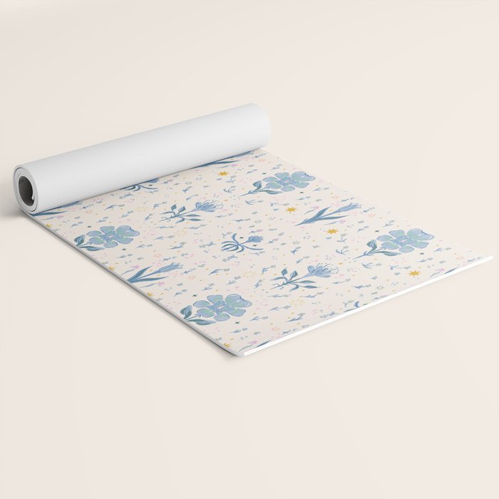 Vintage Floral Harmony Pattern  Charming Blue  Pink Blossom Design Yoga Mat Gallery Image 2
