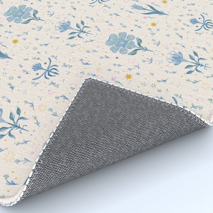 Vintage Floral Harmony Pattern  Charming Blue  Pink Blossom Design Rug Gallery Image 4