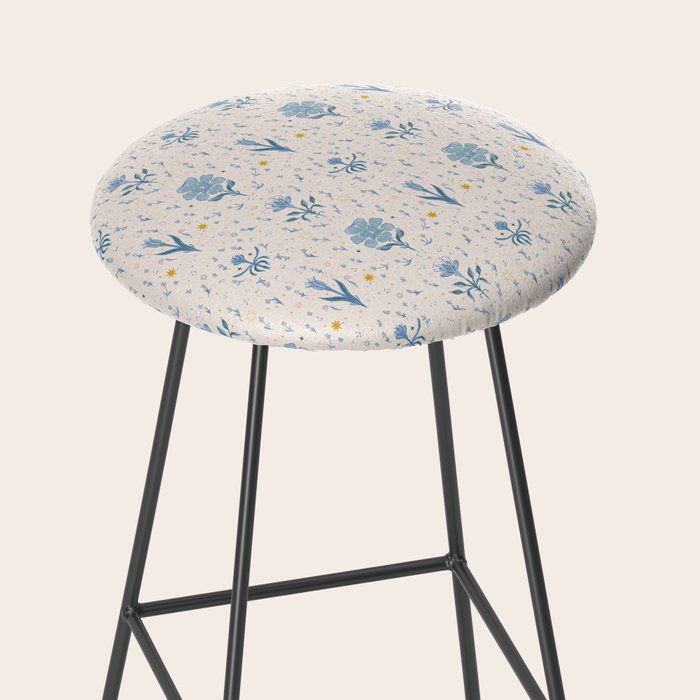 Vintage Floral Harmony Pattern  Charming Blue  Pink Blossom Design Stool Gallery Image 2