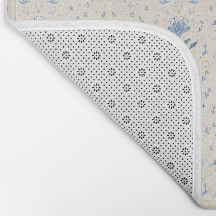 Vintage Floral Harmony Pattern  Charming Blue  Pink Blossom Design Bath Mat Gallery Image 2