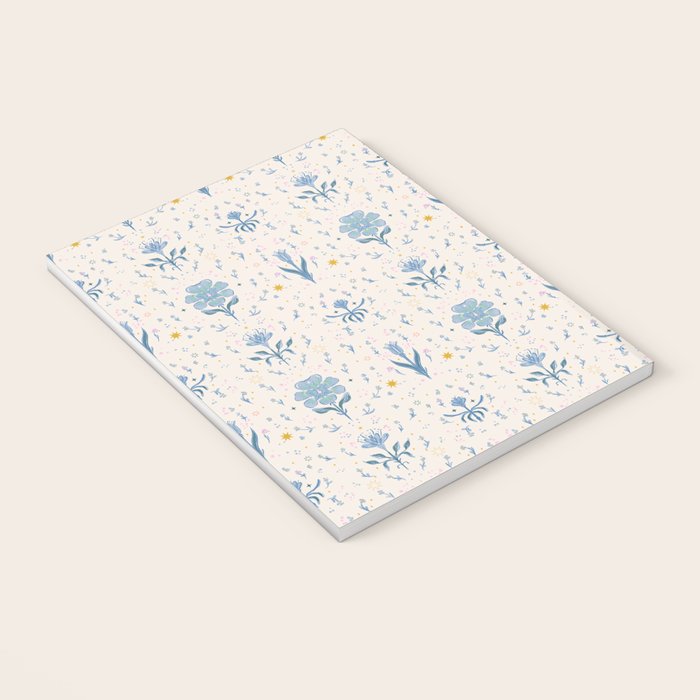 Vintage Floral Harmony Pattern  Charming Blue  Pink Blossom Design Notebook Gallery Image 3