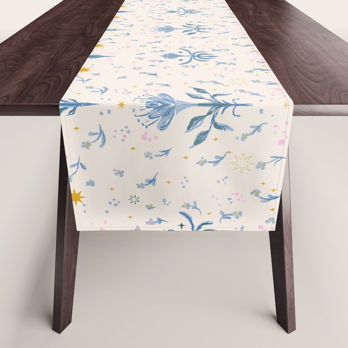 Vintage Floral Harmony Pattern  Charming Blue  Pink Blossom Design Table Runner Gallery Image 1