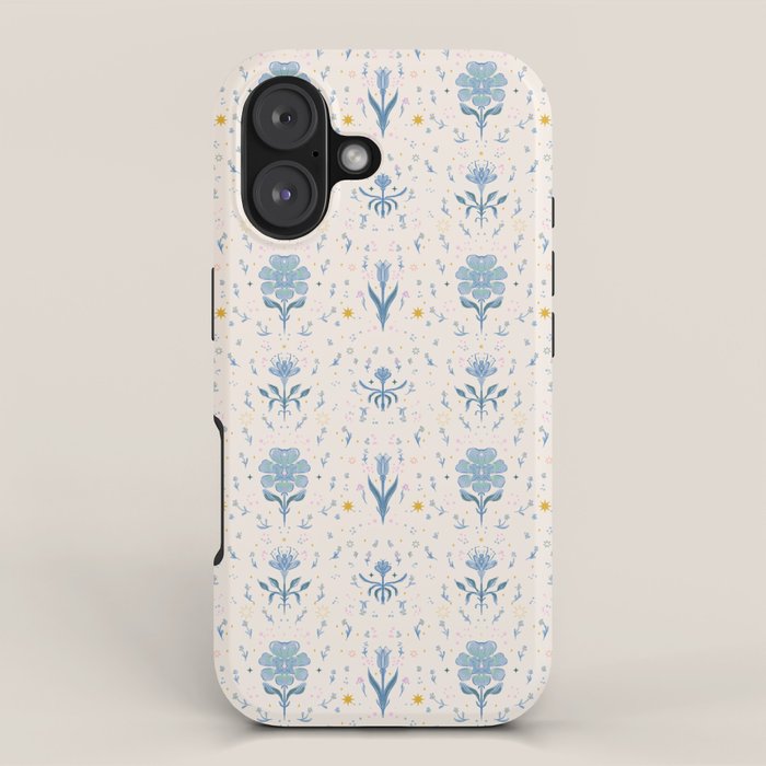 Vintage Floral Harmony Pattern  Charming Blue  Pink Blossom Design iPhone Case Gallery Image 1