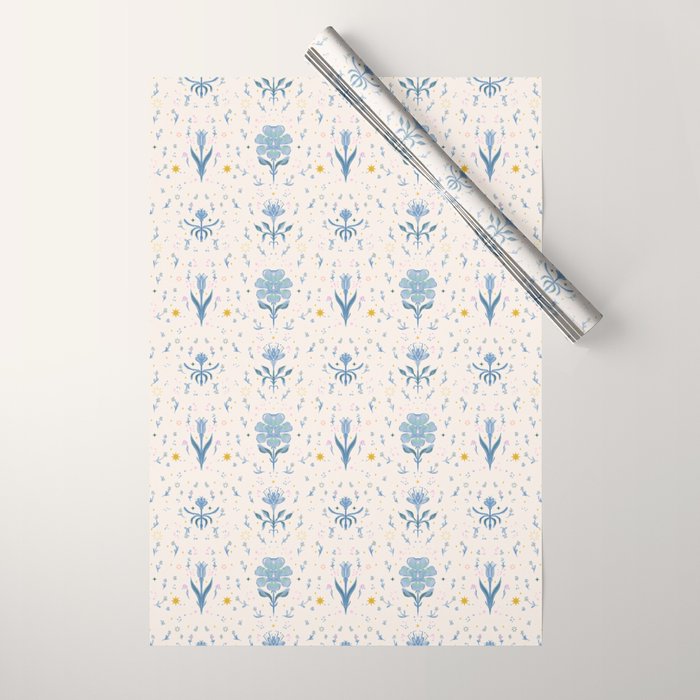 Vintage Floral Harmony Pattern  Charming Blue  Pink Blossom Design Wrapping Paper Gallery Image 1
