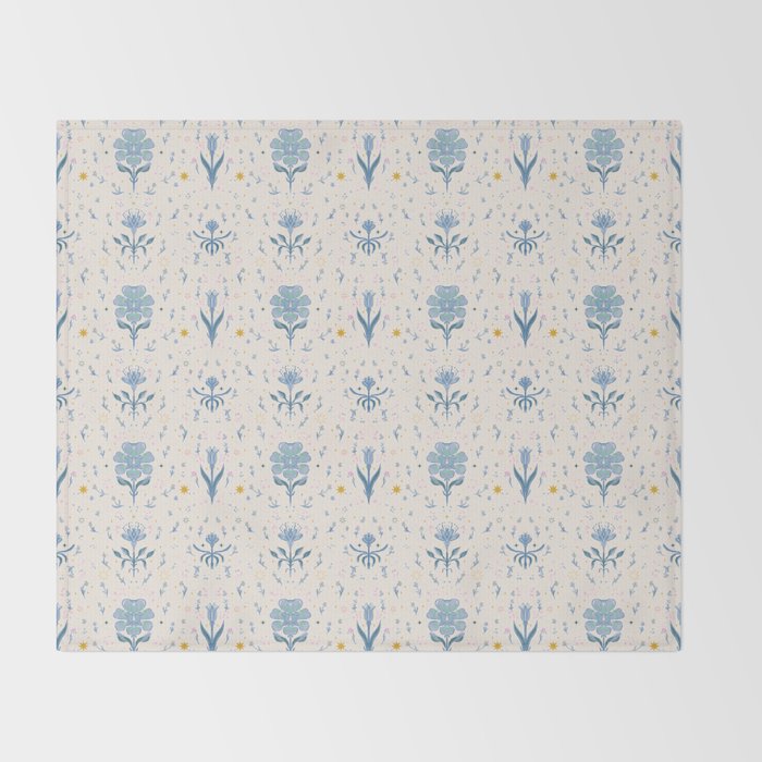 Vintage Floral Harmony Pattern  Charming Blue  Pink Blossom Design Throw Blanket Gallery Image 2