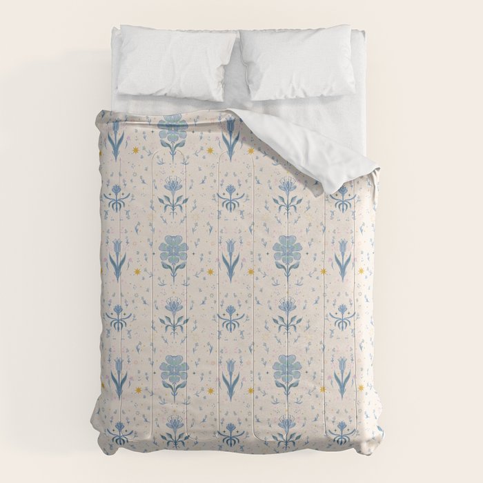 Vintage Floral Harmony Pattern  Charming Blue  Pink Blossom Design Comforter Gallery Image 6