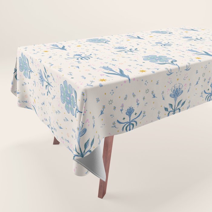 Vintage Floral Harmony Pattern  Charming Blue  Pink Blossom Design Tablecloth Gallery Image 1
