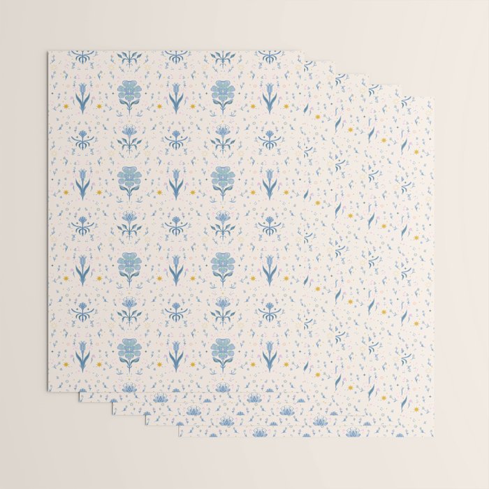 Vintage Floral Harmony Pattern  Charming Blue  Pink Blossom Design Wrapping Paper Gallery Image 3