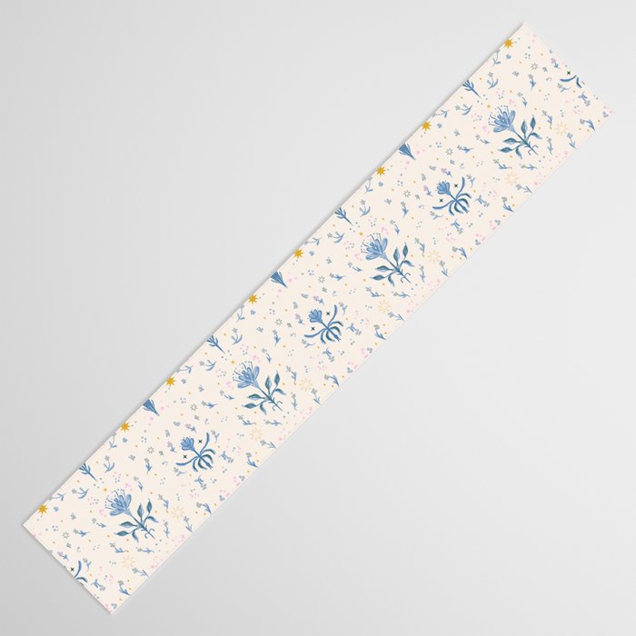 Vintage Floral Harmony Pattern  Charming Blue  Pink Blossom Design Table Runner Gallery Image 3