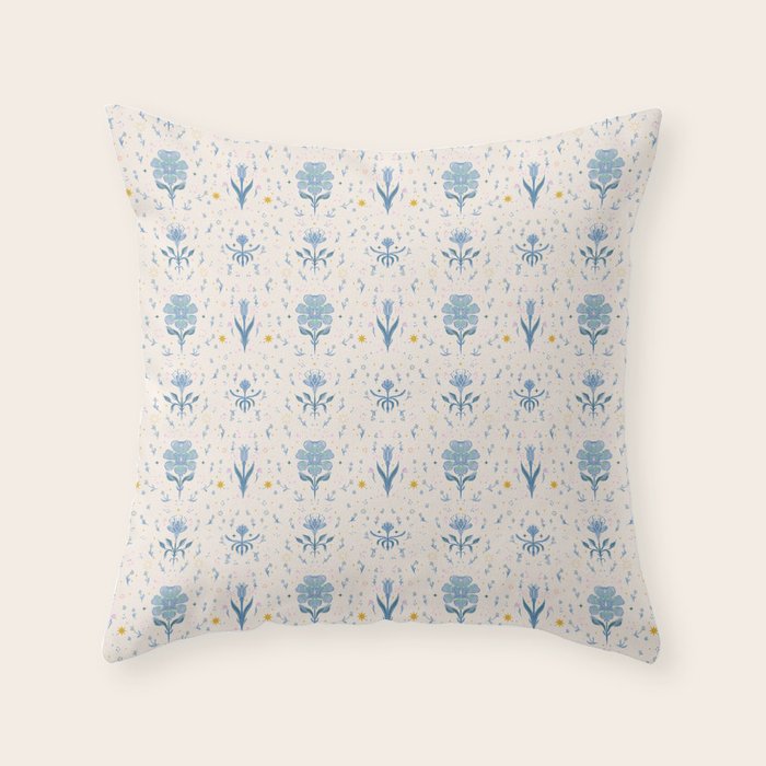 Vintage Floral Harmony Pattern  Charming Blue  Pink Blossom Design Throw Pillow Gallery Image 6