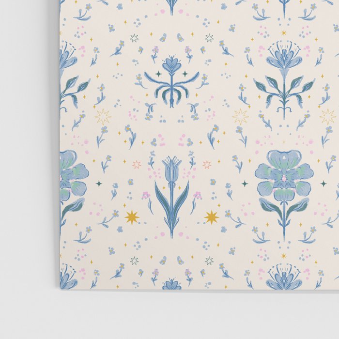 Vintage Floral Harmony Pattern  Charming Blue  Pink Blossom Design Poster Gallery Image 3