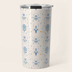 Vintage Floral Harmony Pattern  Charming Blue  Pink Blossom Design Travel Mug Gallery Image 1