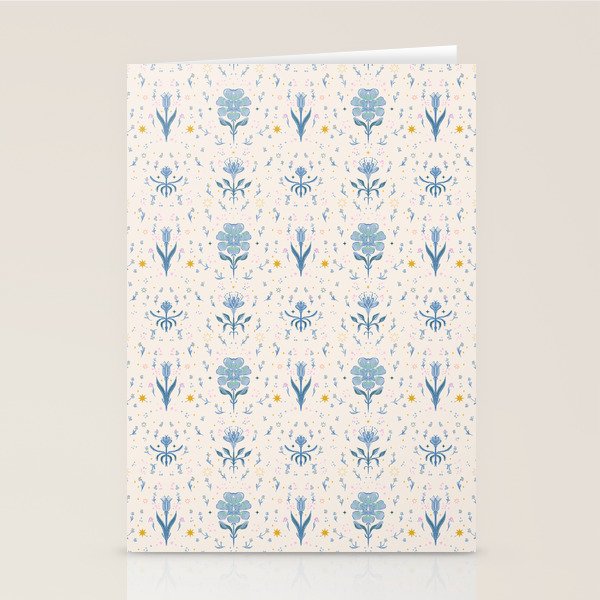 Vintage Floral Harmony Pattern  Charming Blue  Pink Blossom Design Stationery Card Gallery Image 2