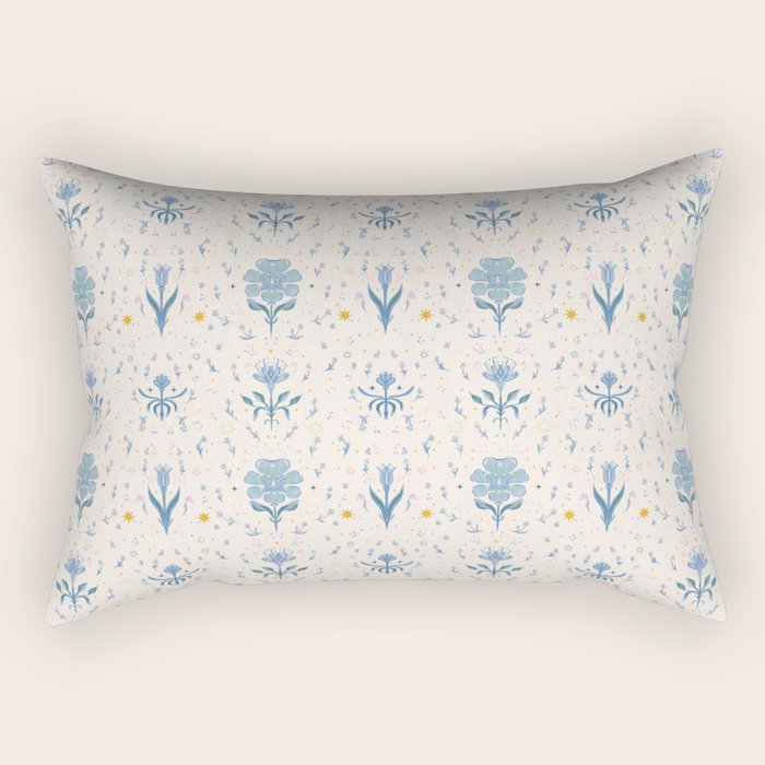 Vintage Floral Harmony Pattern  Charming Blue  Pink Blossom Design Rectangular Pillow Gallery Image 2