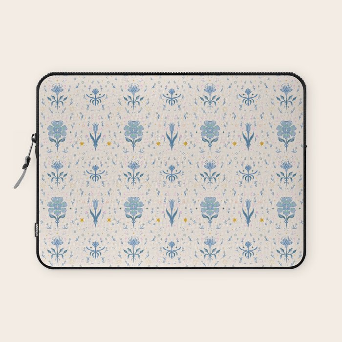 Vintage Floral Harmony Pattern  Charming Blue  Pink Blossom Design Laptop Sleeve Gallery Image 1