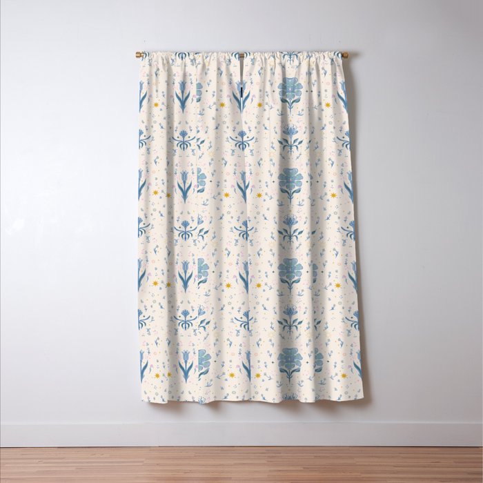 Vintage Floral Harmony Pattern  Charming Blue  Pink Blossom Design Window Curtain Gallery Image 3