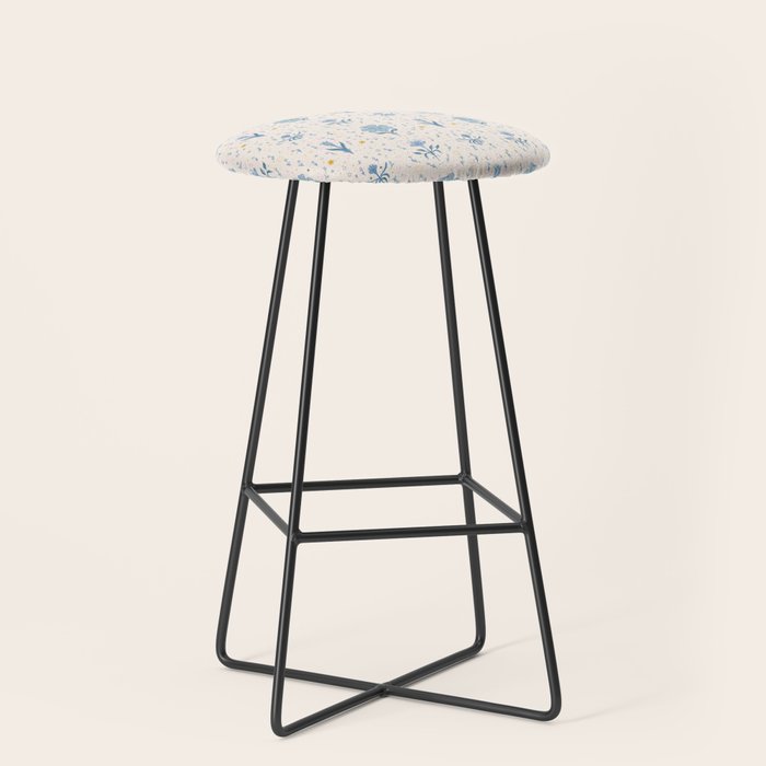 Vintage Floral Harmony Pattern  Charming Blue  Pink Blossom Design Stool Gallery Image 1