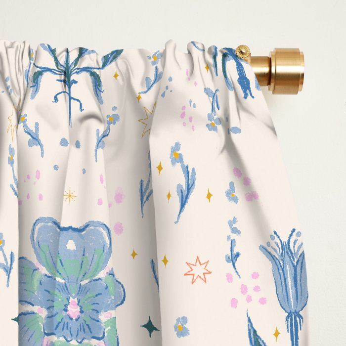 Vintage Floral Harmony Pattern  Charming Blue  Pink Blossom Design Window Curtain Gallery Image 2
