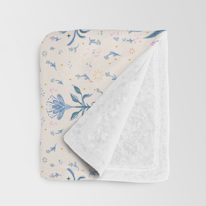 Vintage Floral Harmony Pattern  Charming Blue  Pink Blossom Design Throw Blanket Gallery Image 3