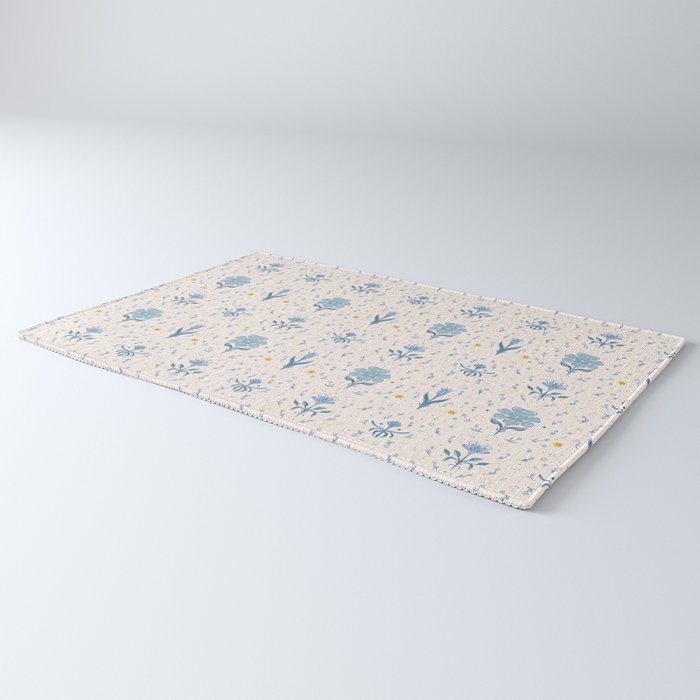 Vintage Floral Harmony Pattern  Charming Blue  Pink Blossom Design Rug Gallery Image 3