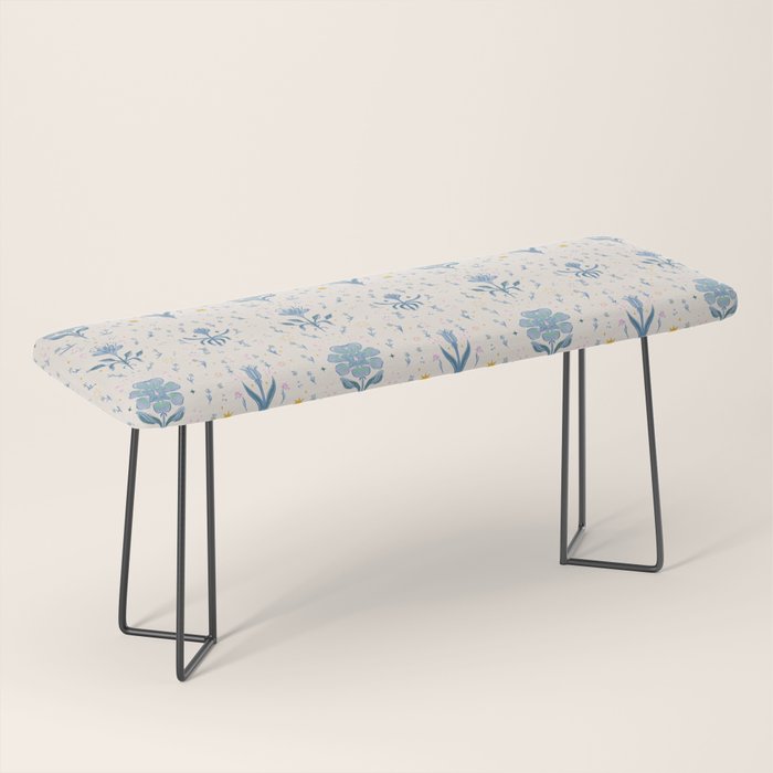 Vintage Floral Harmony Pattern  Charming Blue  Pink Blossom Design Bench Gallery Image 1