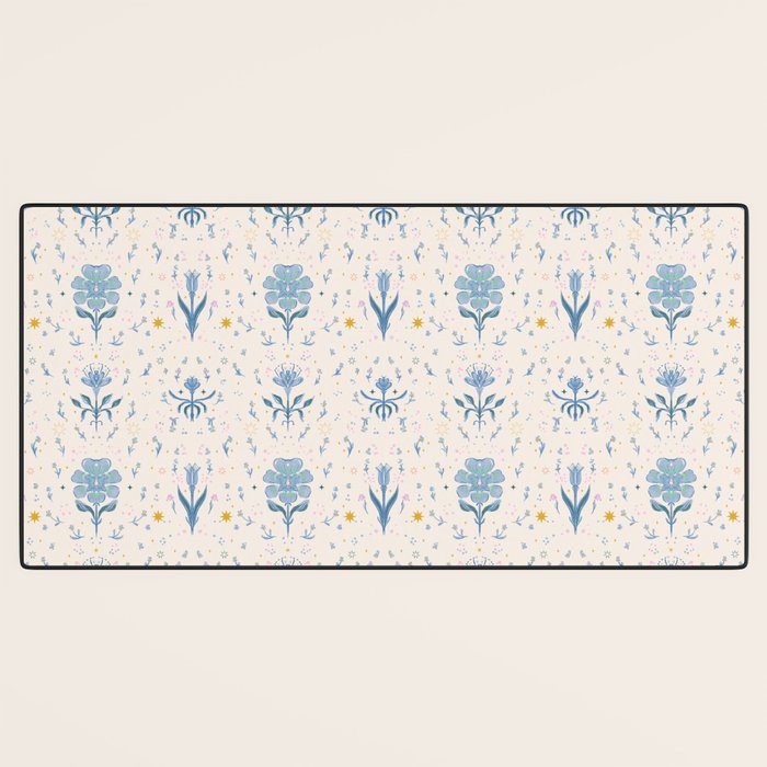 Vintage Floral Harmony Pattern  Charming Blue  Pink Blossom Design Desk Mat Gallery Image 3