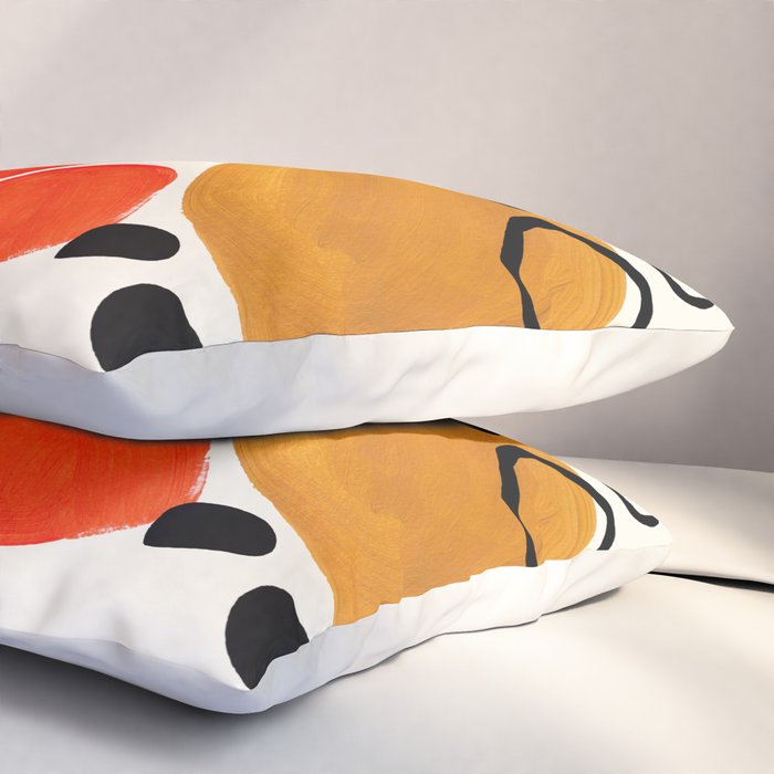 Fun Abstract Minimalist Mid Century Modern Yellow Ochre Orange Organic Shapes & Patterns Pillow Sham Gallery Image 3