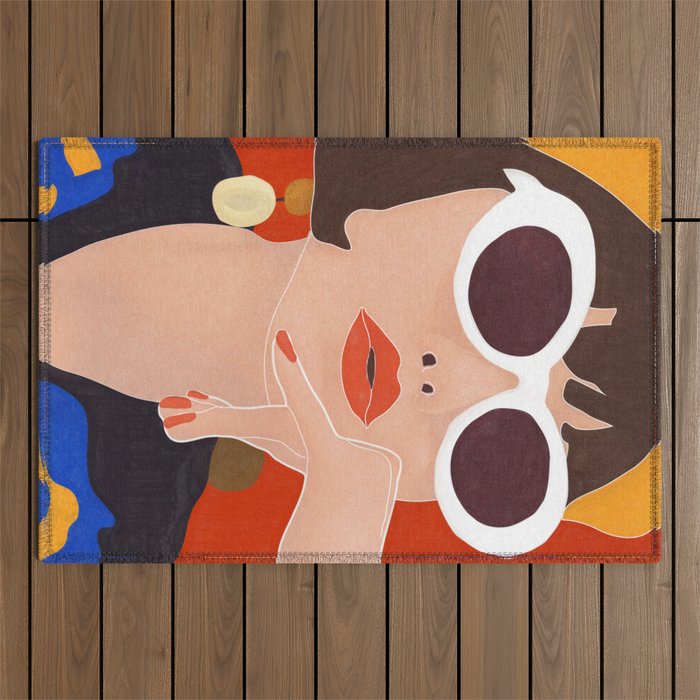Colorful Woman Portrait Outdoor Rug Gallery Image 1