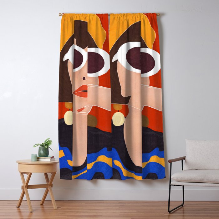 Colorful Woman Portrait Window Curtain