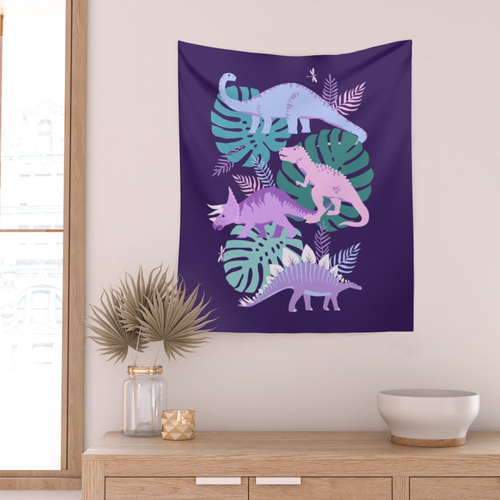 Jungle Dinosaur - Purple Wall Tapestry Gallery Image 2