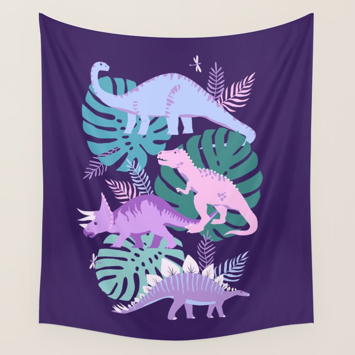 Jungle Dinosaur - Purple Wall Tapestry Gallery Image 1