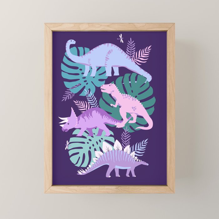 Jungle Dinosaur - Purple Mini Art Print Gallery Image 1