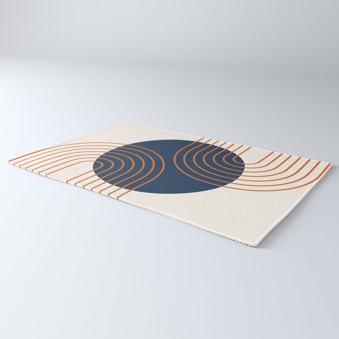 Mid Century Modern Geometric 162 Sun Rainbow abstract in Navy Blue Orange Rug Gallery Image 3