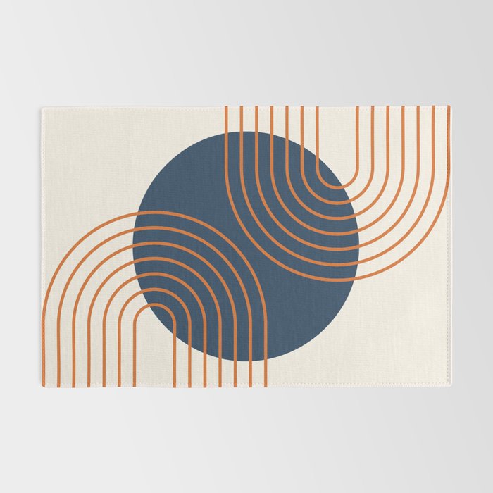 Mid Century Modern Geometric 162 Sun Rainbow abstract in Navy Blue Orange Rug Gallery Image 2