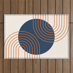 Mid Century Modern Geometric 162 Sun Rainbow abstract in Navy Blue Orange Outdoor Rug Gallery Image 1
