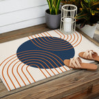 Mid Century Modern Geometric 162 Sun Rainbow abstract in Navy Blue Orange Outdoor Rug Gallery Image 2
