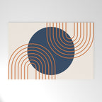 Mid Century Modern Geometric 162 Sun Rainbow abstract in Navy Blue Orange Welcome Mat Gallery Image 1