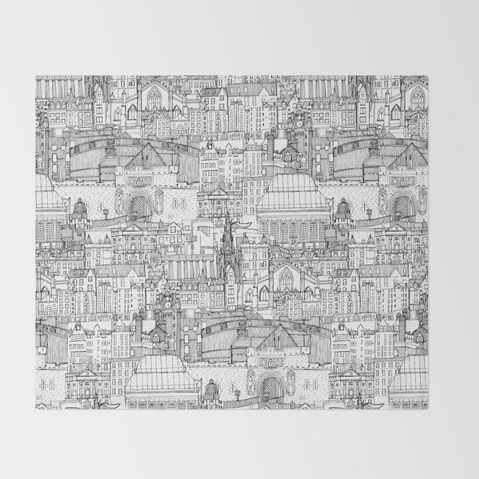 Edinburgh toile black white Throw Blanket Gallery Image 2