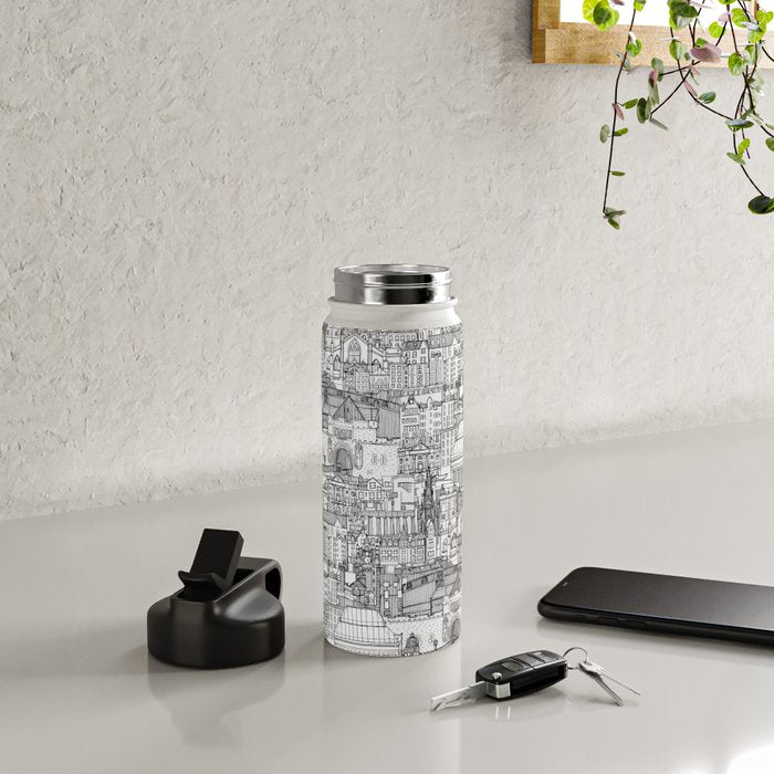 Edinburgh toile black white Water Bottle Gallery Image 4