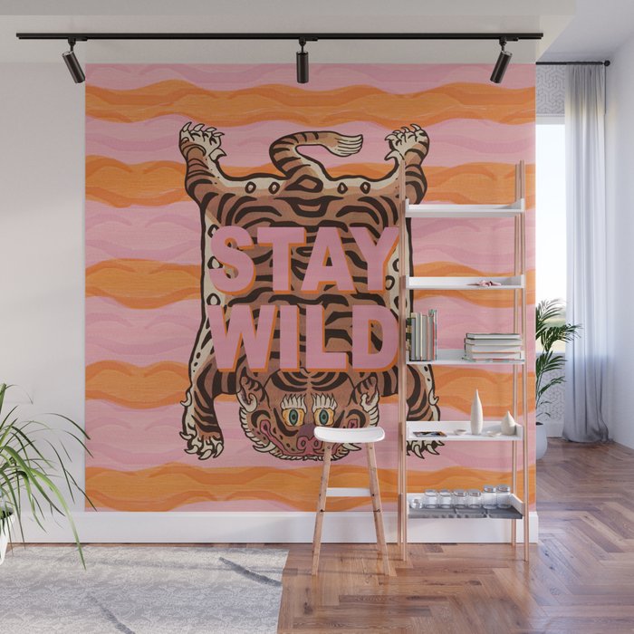 Tibetan Tiger // Stay Wild Color Wave Wall Mural Gallery Image 1