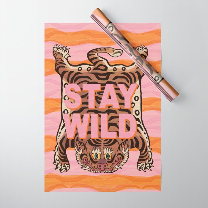 Tibetan Tiger // Stay Wild Color Wave Wrapping Paper Gallery Image 1