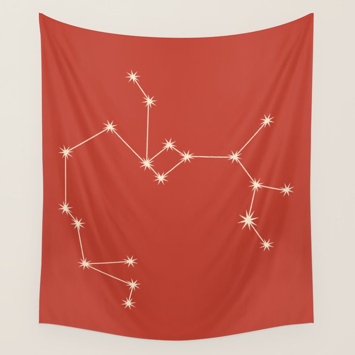 Sagittarius Zodiac Star Constellation Line Art Red Wall Tapestry Gallery Image 4