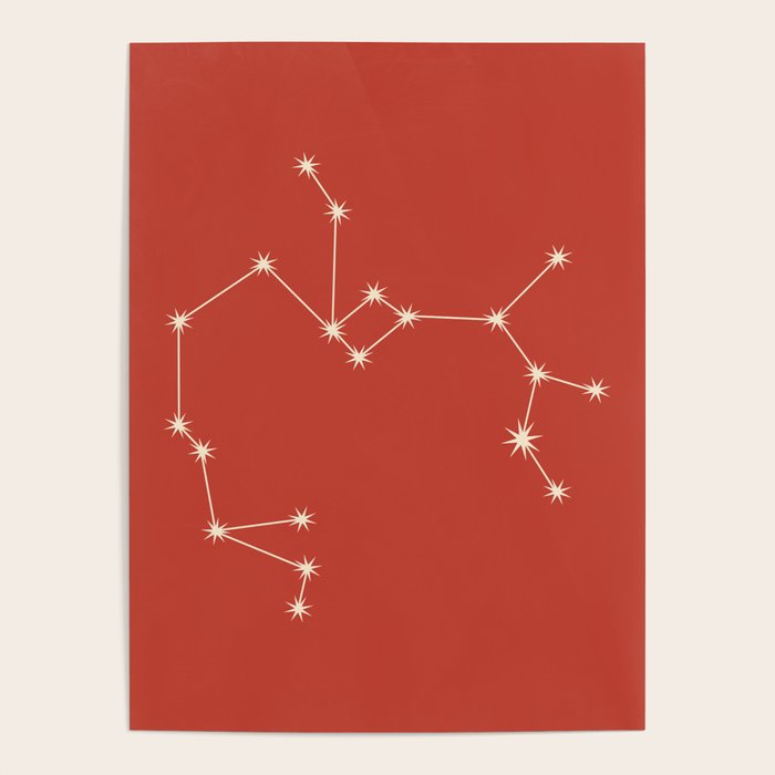 Sagittarius Zodiac Star Constellation Line Art Red Poster Gallery Image 4