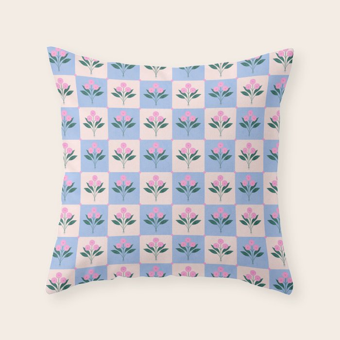 Checkerboard Abstract Flowers Throw Pillow Gallery Image 6