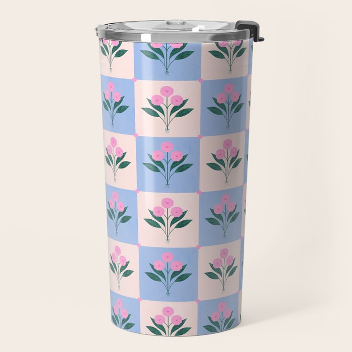 Checkerboard Abstract Flowers Travel Mug Gallery Image 2