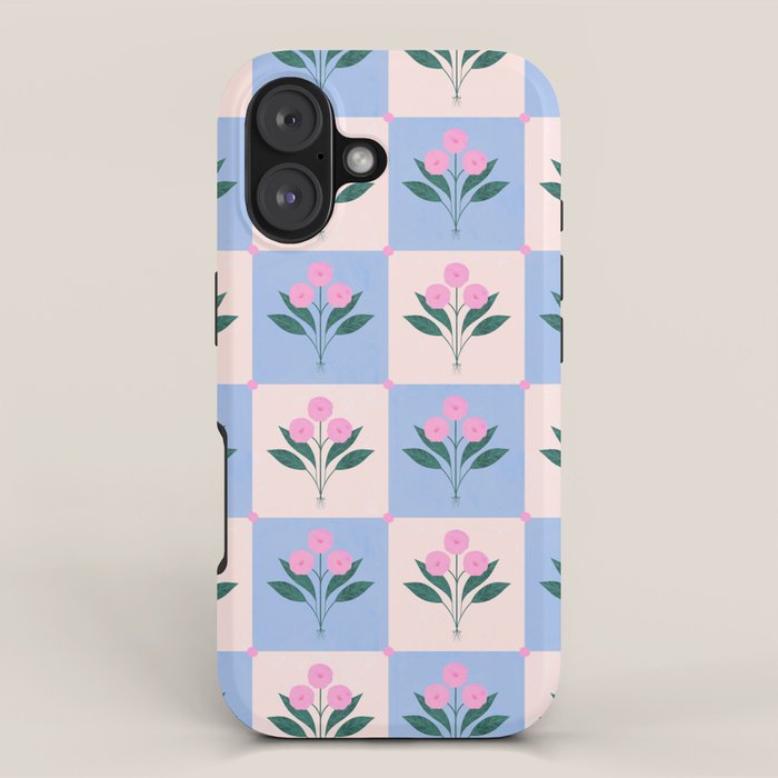 Checkerboard Abstract Flowers iPhone Case Gallery Image 1